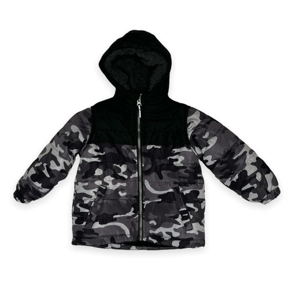AQ/AQ Other - AQ Boys Camouflage Fleece Lined Winter Gray Black Faux Shearling Hood Zip Front